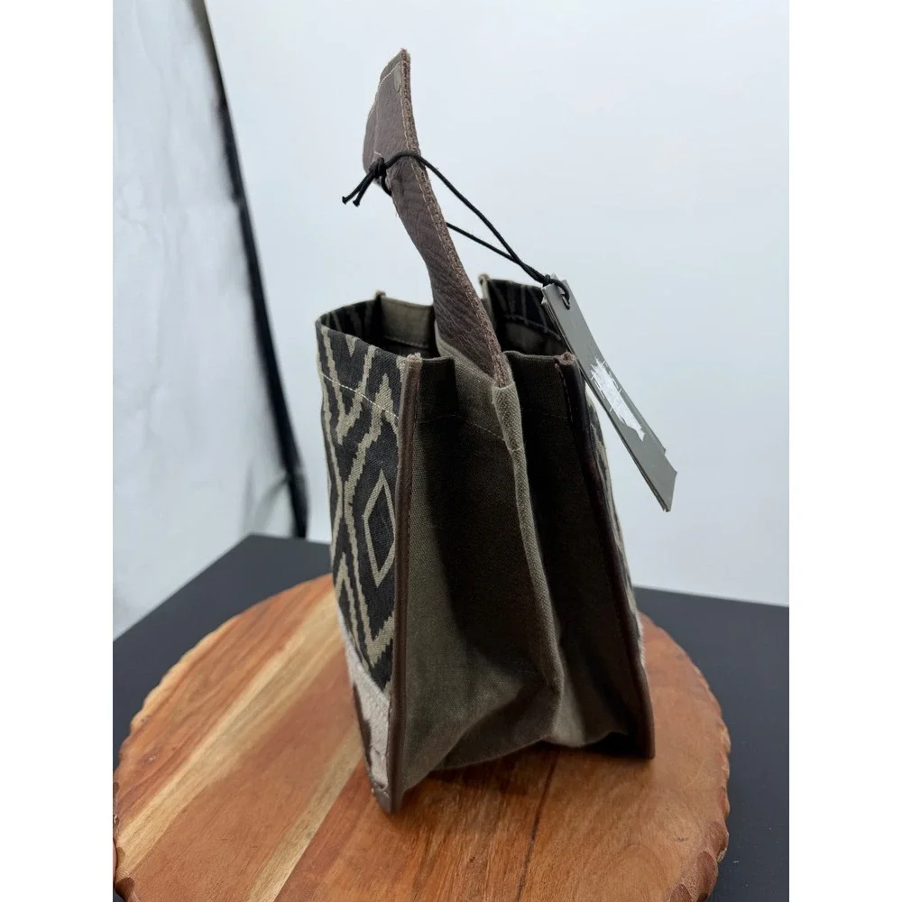 Myra Chevron 6 Pack Beer Caddy OS Brown Olive Upcycled Leather Cowhide S-6414